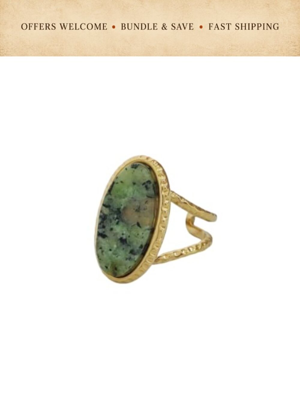 Adjustable Oval Statement Ring Gold-Tone Stainless Steel Cocktail Party